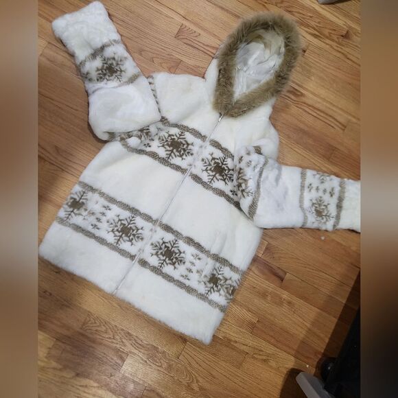 Guide Gear Faux Fur Plush Nuetral Tan White Sz L Hooded Coat - Picture 14 of 14